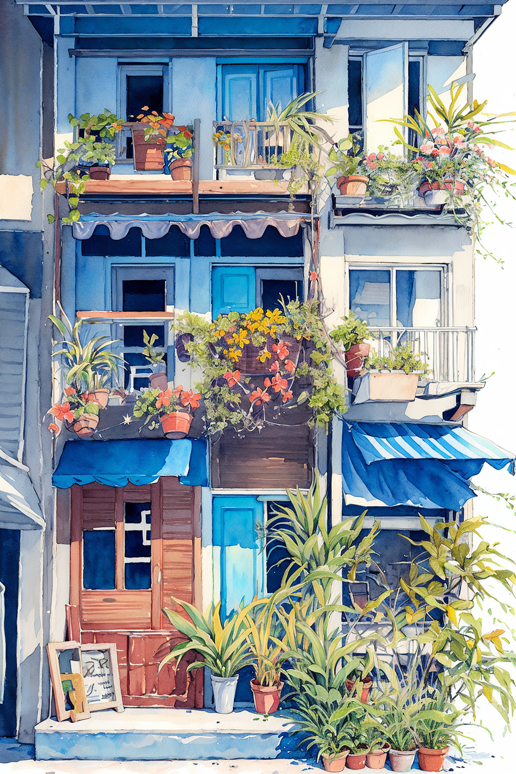 03836-3578692818-clothesline, laundry, no humans, window, plant, potted plant, watercolor (medium), scenery, door, air conditioner, painting (med.png